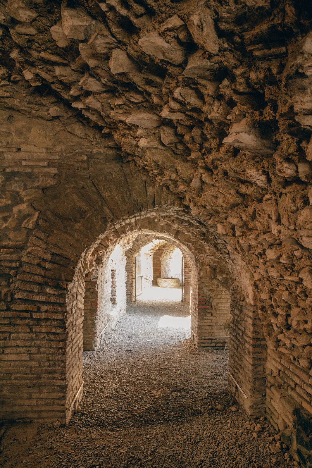 Vaulted brick passageway inside the Roman amphitheatre of Durrës