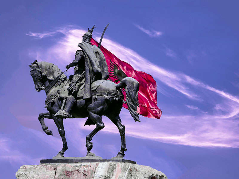 Skanderbeg statue in Tirana's central square